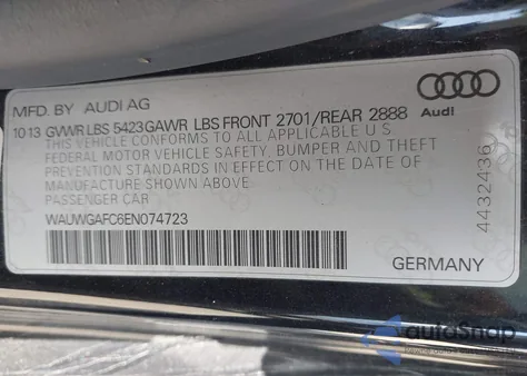 2014 Audi A7 3.0T Premium Plus из США, поврежденный, VIN WAUWGAFC6EN074723